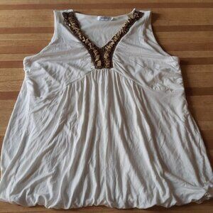 White Beaded Sleeveless Top XL